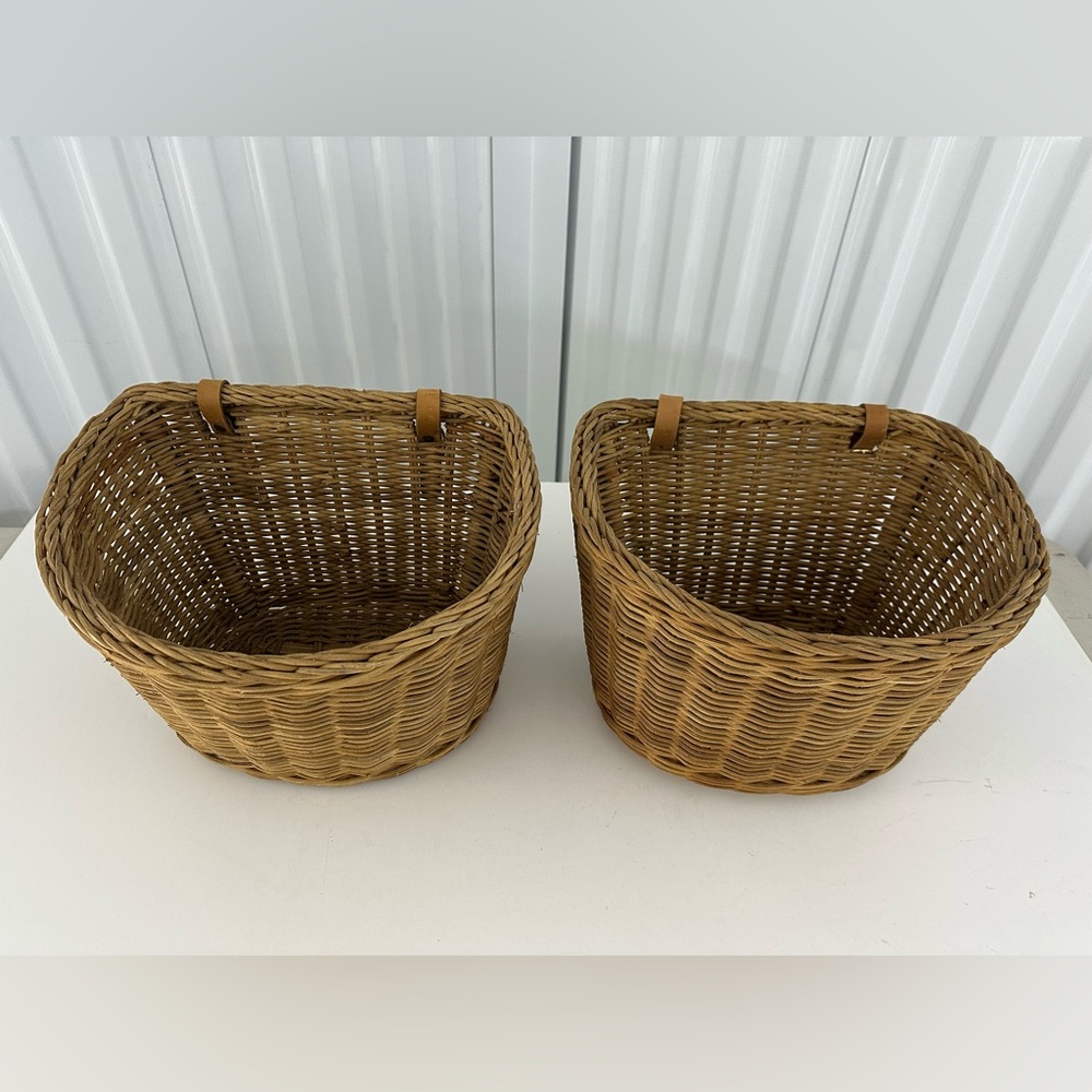 Wicker Bicycle Baskets with Leather Straps - Pair